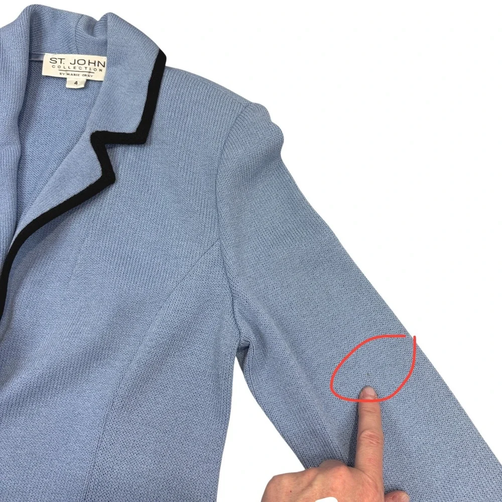 St. John Collection Knit Blazer‎ Women 4 Blue Black Trim Santana Longline Jacket